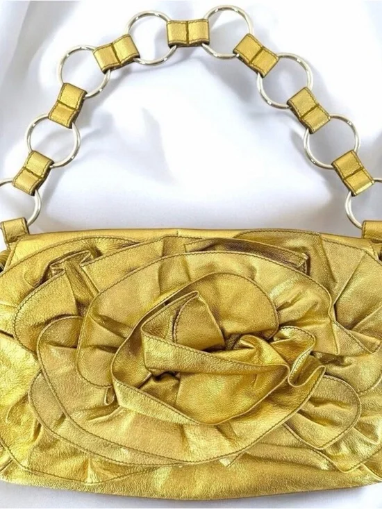YSL Gold Floral Applique Shoulder Bag Y2K Vintage - Picture 2 of 11